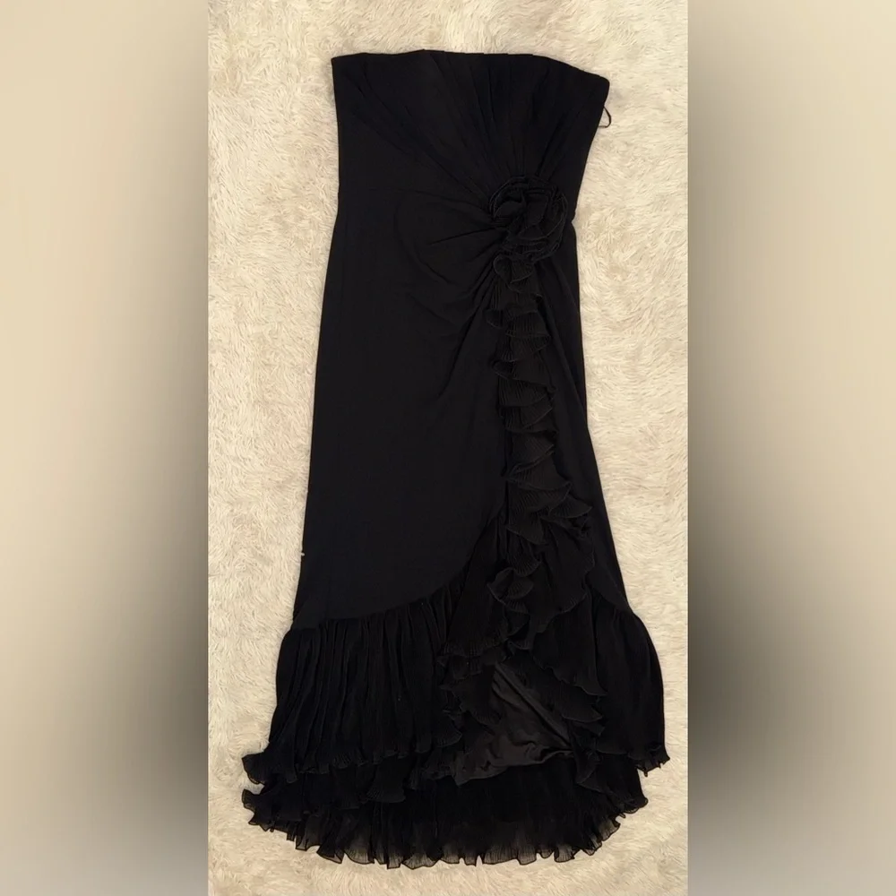 NEW Tadashi Shoji Pleated Strapless Ruffle LEITH RUFFLE Black BOS24386L gown XL